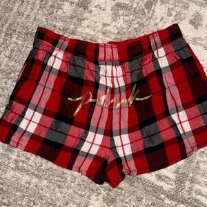Victoria's Secret PINK Relaxed Pajama Sleep Short Boxy Color Plaid Red